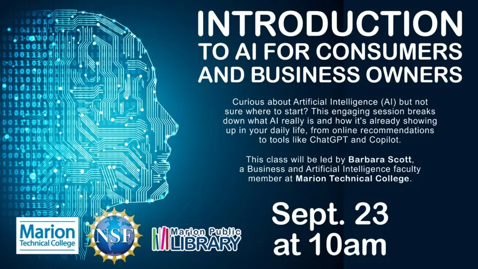 Introduction to Artificial Intelligence for Consumers and Small Business Owners at the Marion Public Library
