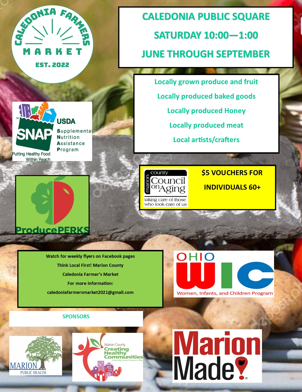 Caledonia Farmers Market flyer with sponsor logos