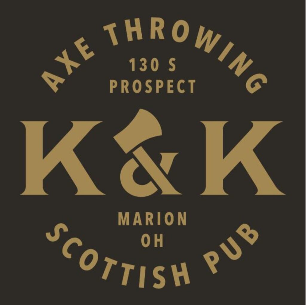 logo for Kin & Kilt axe throwing and Scottish Pub