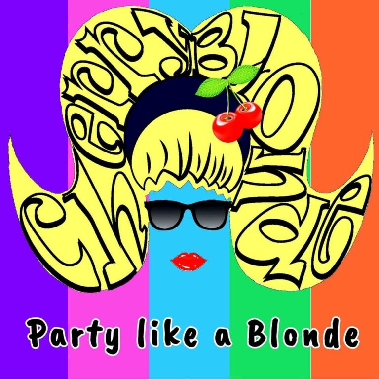 Cartoon woman with big blonde hair wearing sunglasses