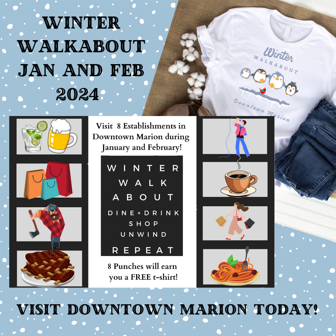 Winter Walkabout punch card and prize t-shirt