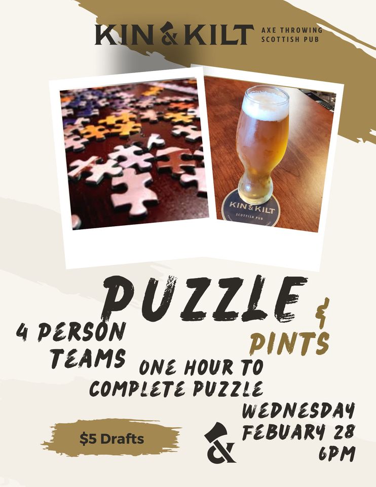 puzzles and glass of beer