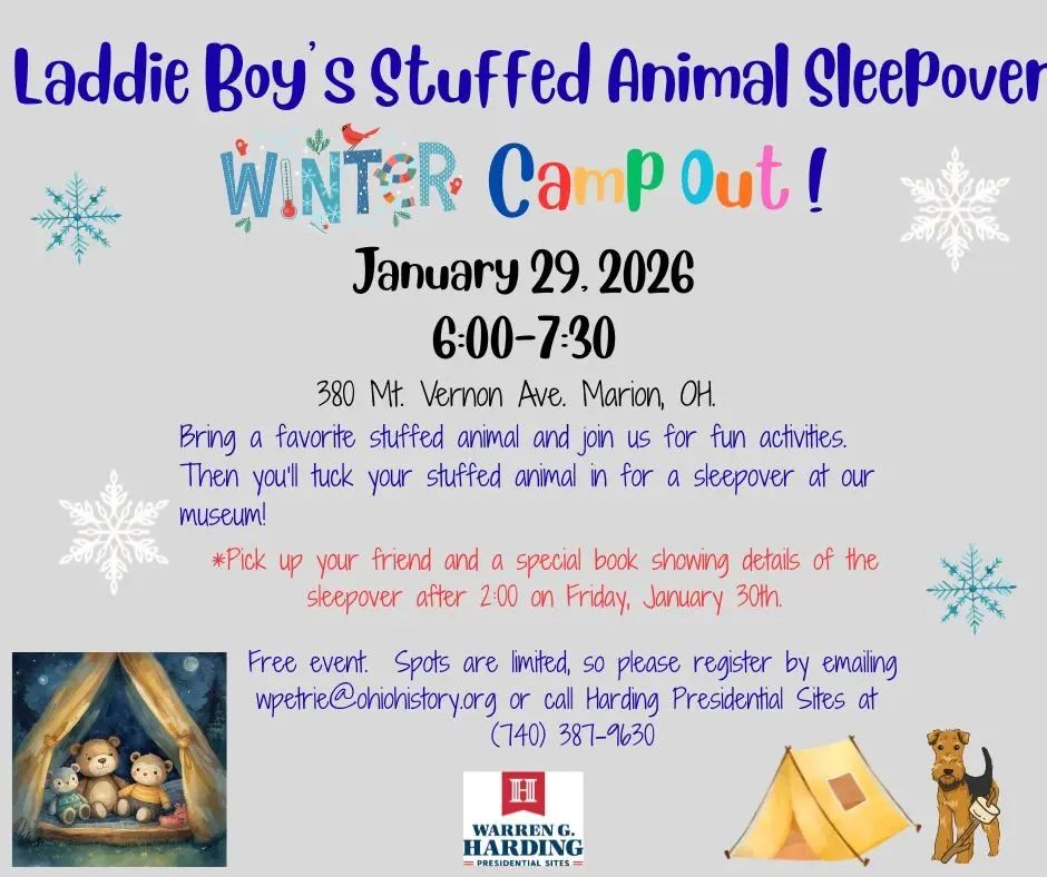 Laddie Boy's Stuffed Animal Sleepover at the Warren G. Harding Presidential Library and Museum