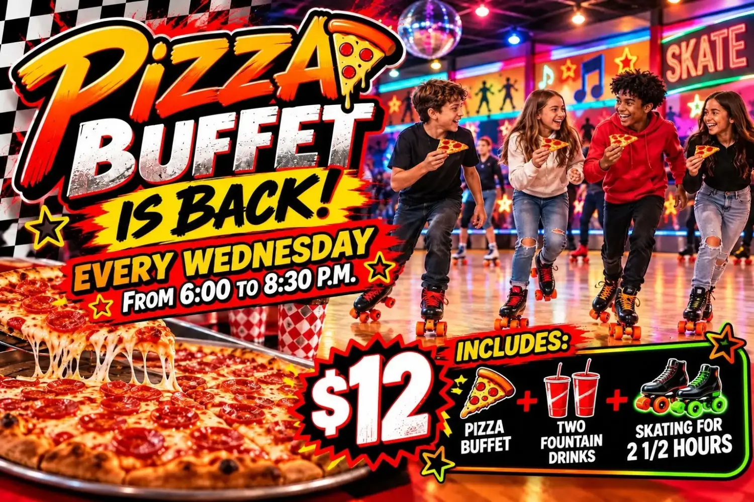 Pizza Buffet & Skate Night at Zoomers Skate Club